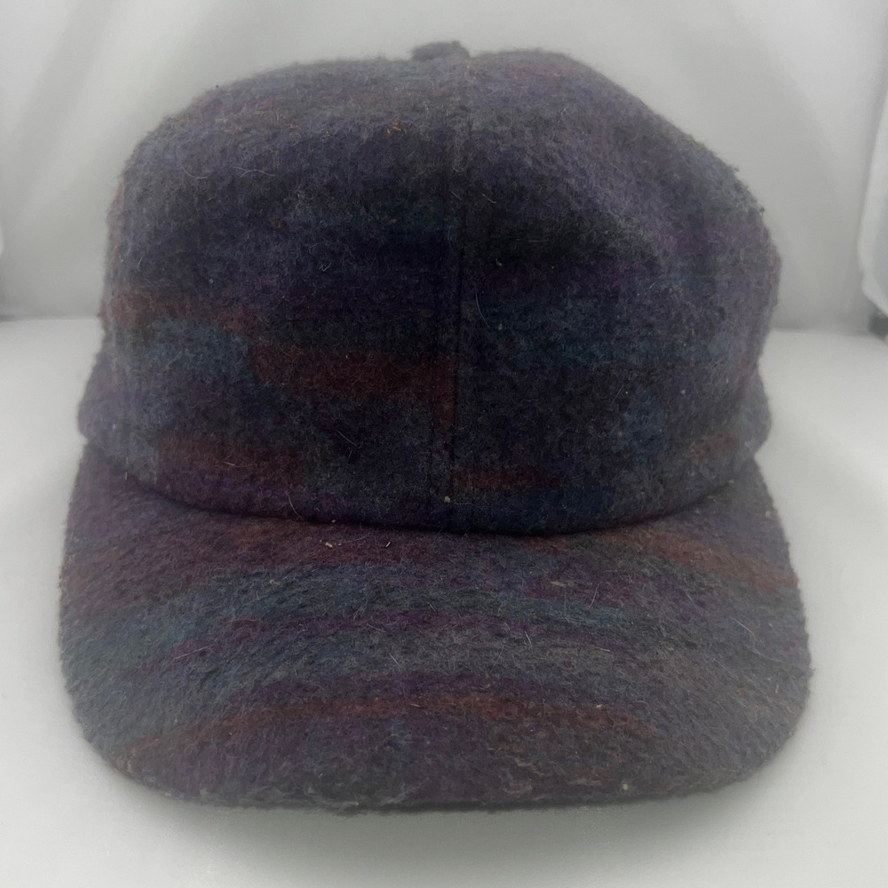 Vintage 90s Wool Plaid Snapback Hat Made in‎ USA Purple Blue Fuzzy Grunge Cap